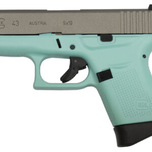 Glock 43 9mm Eggshell Blue Single Stack Pistol with Silver Slide