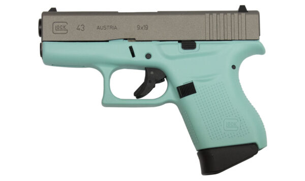 Glock 43 9mm Eggshell Blue Single Stack Pistol with Silver Slide