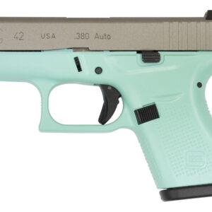 Glock 42 .380 Auto Eggshell Blue Cerakote Single Stack Pistol with Silver Slide
