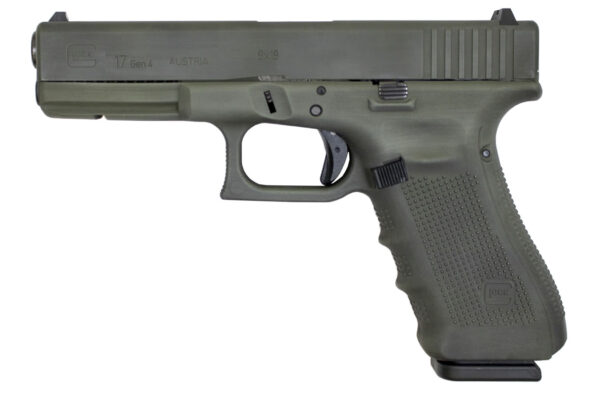 Glock 17 Gen4 9mm 17-Round Pistol with OD Green Battleworn Cerakote Finish