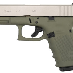 Glock 19 Gen4 9mm 15-Round Pistol with Forest Green Frame and Shimmering Cerakote Alum
