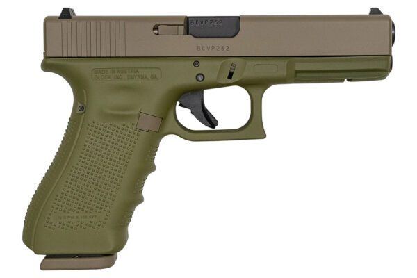 Glock 17 Gen4 9mm 17-Round Pistol with Cerakote Bazooka Green / FDE Finish