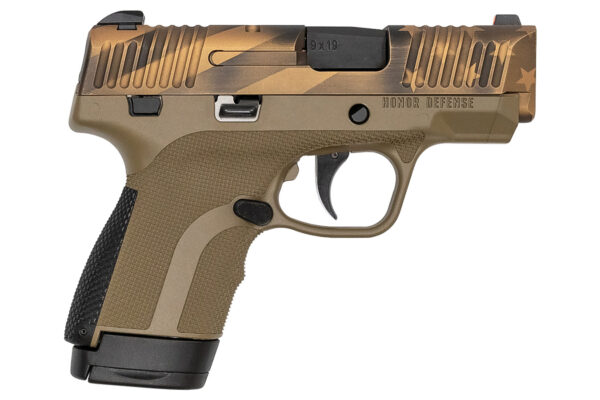 Honor Defense Honor Guard 9mm Sub-Compact Pistol with FDE Frame and Bronze USA Cerakote Slide