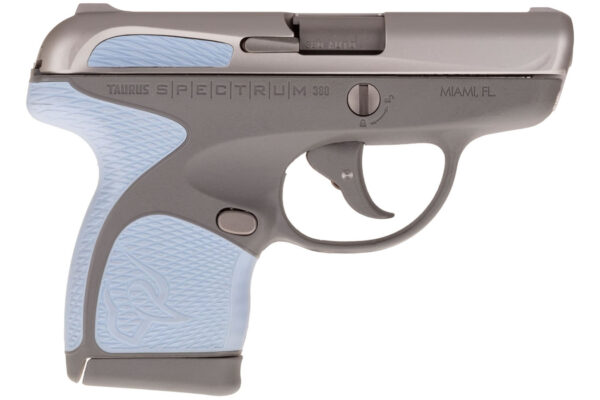 Taurus Spectrum 380 Auto Stainless Steel Slide/Gray Frame with  Serenity Blue Grips