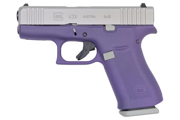 Glock 43X 9mm 10-Round Pistol with Purple Frame and Silver PVD Slide
