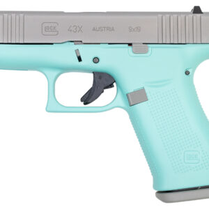 Glock 43X 9mm 10-Round Pistol with Robin Egg Blue Frame and Silver PVD Slide