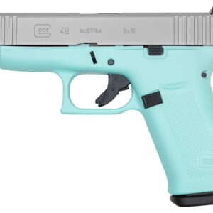 Glock 48 9mm 10-Round Pistol with Robins Egg Blue Frame and Silver PVD Slide