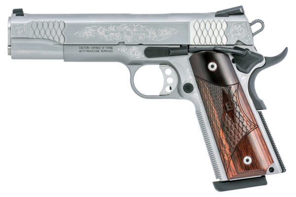 Smith & Wesson Engraved 1911 45 ACP Pistol with E-Series Wood Laminate Grips