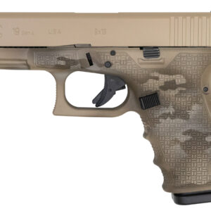 Glock 19 Gen4 9mm Apollo Custom Pistol with Desert Multi-Cam Cerakote and Stippled Frame
