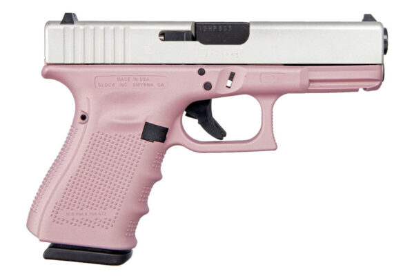 Glock 19 Gen4 9mm Pistol with Cerakote Pink Frame and Shimmering Aluminum Slide