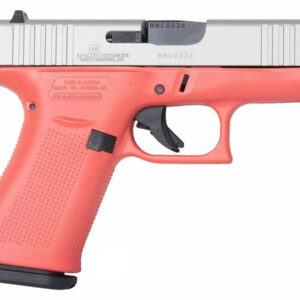 Glock 43x 9mm Pistol with Cerakote Coral Frame and Shimmering Aluminum Slide