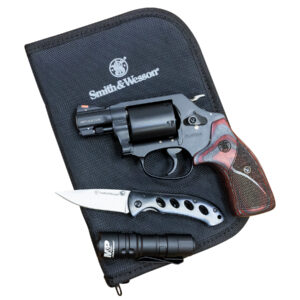 Smith & Wesson Model 360 357 Magnum Revolver EDC Kit with Charcoal/Ruby Wood Grips