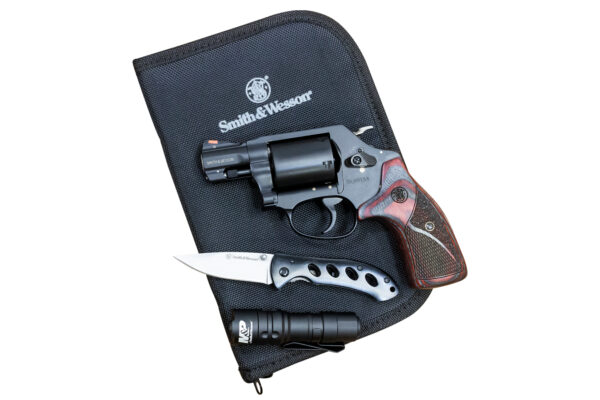 Smith & Wesson Model 360 357 Magnum Revolver EDC Kit with Charcoal/Ruby Wood Grips