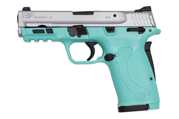 Smith & Wesson M&P380 Shield EZ 380 ACP Semi-Automatic Pistol with Robins Egg Blue Frame and Silver Slide