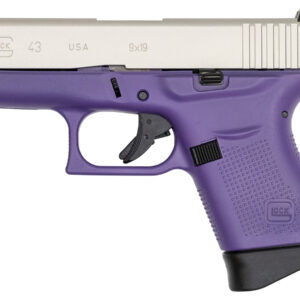 Glock 43 9mm Carry Conceal Pistol with Cerakote Purple Grip Frame and Shimmering Aluminum Slide
