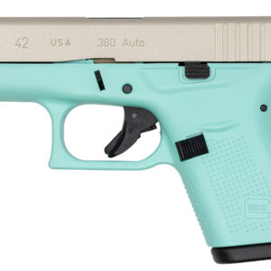 Glock 42 380 ACP Single Stack Pistol with Robbins Egg Blue Frame and Aluminum Cerakote Slide