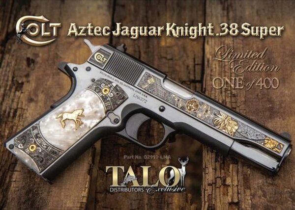 Colt Aztec Jaguar Knight Talo 1911, .38 Super, Royal Blue Gold Limited Edition