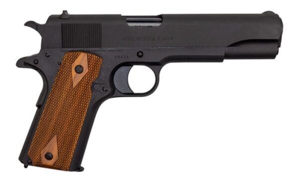 Colt's Manufacturing Military Retro Reproduction, Full Size 1911, 45ACP, 5" Barrel, Steel Frame, Matte Blued Finish, Wood Grips, Fixed Sights, Original Rollmarks, Limited Production, 7Rd, 1 Magazine